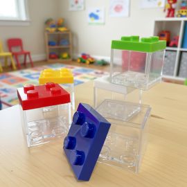 SCATOLINA PORTACONFETTI LEGO COLORATA PER SEGNAPOSTO COMPLEANNO