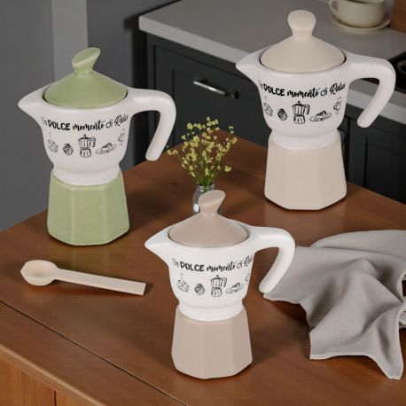 ZUCCHERIERA A FORMA DI MOKA CON CUCCHIAINO IN LEGNO PER EVENTI UNICI