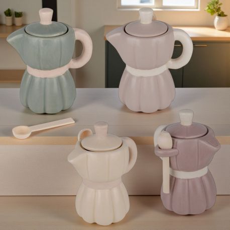 ZUCCHERIERA MOKA FANTASIA A POIS CON CUCCHIAINO IN LEGNO BOMBONIERA UNICA