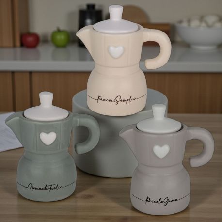 MOKA ZUCCHERIERA CON CUORCINO E FRASE UNA BOMBONIERA UNICA E ORIGINALE