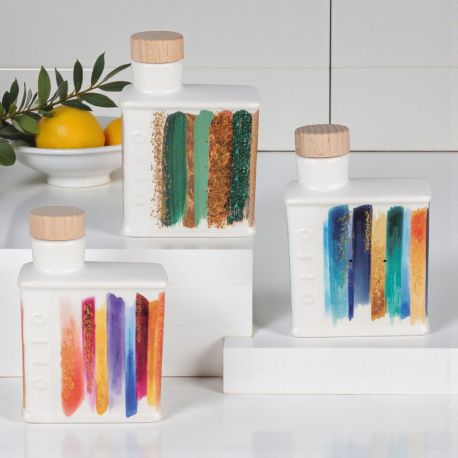 Visualizza ingrandito Precedente OLIERE QUADRATE CON TAPPO IN SUGHERO E RIGHE VERTICALI BOMBONIERE ORIGINALI PER MATRIMONIO OLI