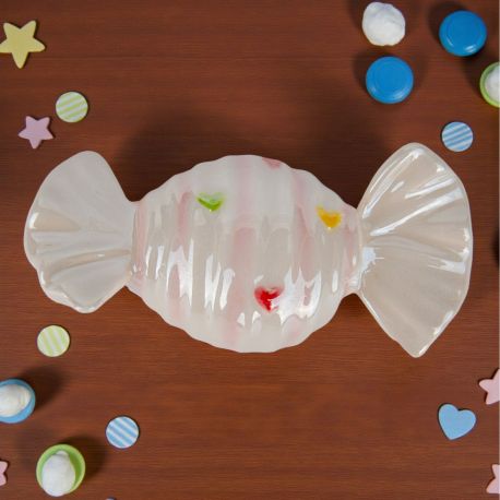 BOMBONIERA MAGNETE A FORMA DI CARAMELLA CON CUORICINI COLORATI BIMBA