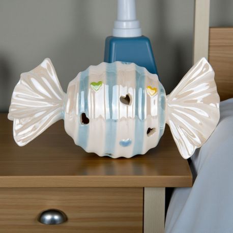 LAMPADA LED A FORMA DI CARAMELLA CON CUORICINI PER BATTESIMO BIMBO
