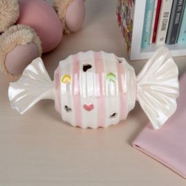 LAMPADA LED CARAMELLA TRAFORATA CON CUORICINI PER BATTESIMO BIMBA