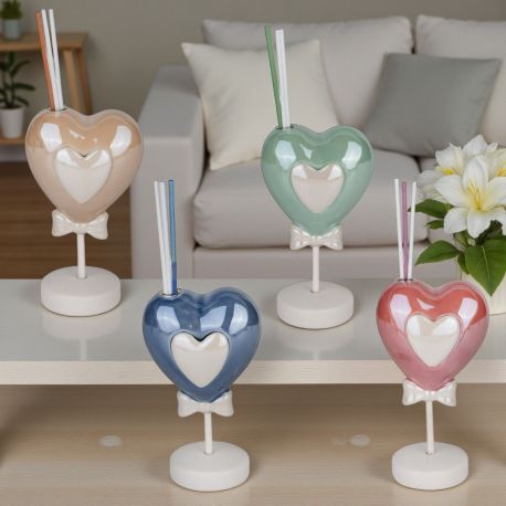 DIFFUSORE AMBIENTE DOPPIO CUORE CON FIOCCO A POIS IDEALE PER BOMBONIER