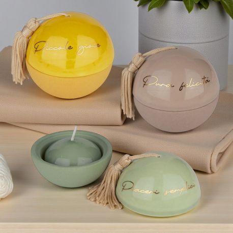 PORTACANDELA ELEGANTE A SFERA CON FRASI, ASSORTITO IN TRE MODELLI