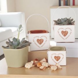 PORTA PIANTE IN TERRACOTTA CON GIFT BAG CUORE E FRASE PER BOMBONIERE EVENTI