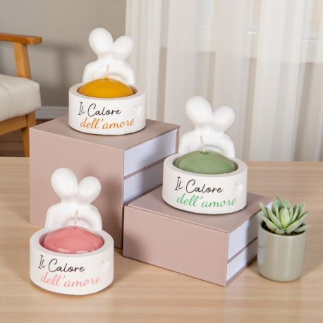 PORTACANDELA INNAMORATI ABBRACCIATI IL CALORE DELL'AMORE PER BOMBONIERE