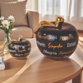 MELA ARTISTICA NERA IN PORCELLANA CON SCRITTE PER BOMBONIERE ORIGINALI