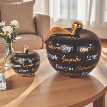 MELA ARTISTICA NERA IN PORCELLANA CON SCRITTE PER BOMBONIERE ORIGINALI