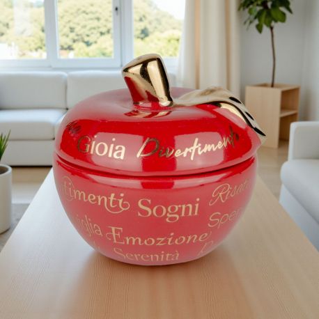 PORTACANDELA A FORMA DI MELA ROSSA IN PORCELLANA BOMBONIERA