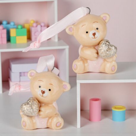 APPENDINO ORSETTO CON CUORICINO BOMBONIERE ORIGINALI PER NASCITA BIMBA