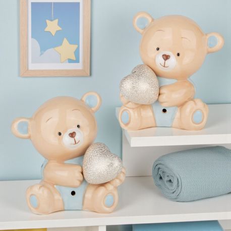 LAMPADA LED ORSETTO CON CUORICINO BOMBONIERA ORIGINALI BATTESIMO