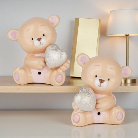 LAMPADA LED ORSETTO CON CUORICINO IDEALE PER BOMBONIERE BATTESIMO BIMBA