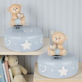 CARILLON ORSETTO CON CUORICINO PER BOMBONIERE BATTESIMO ORIGINALI