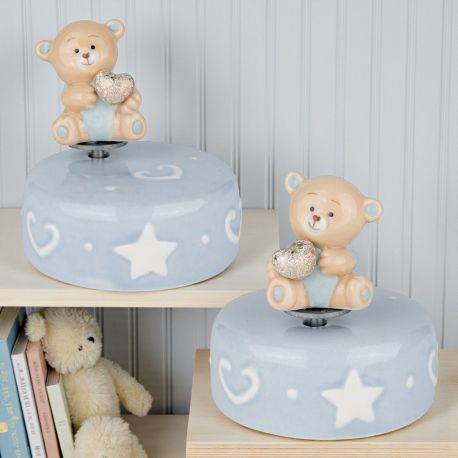 CARILLON ORSETTO CON CUORICINO PER BOMBONIERE BATTESIMO ORIGINALI