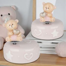 CARILLON ORSETTO CON CUORE BOMBONIERA TRENDY PER BATTESIMO E COMPLEANNI