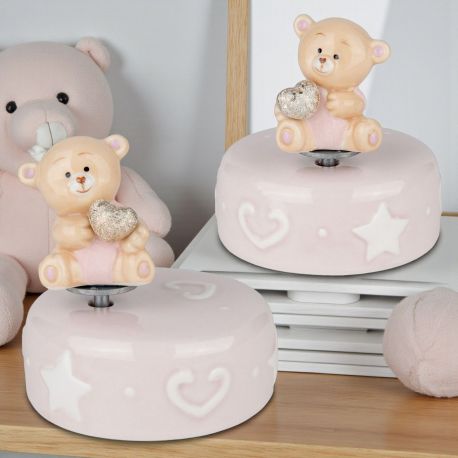 CARILLON ORSETTO CON CUORE BOMBONIERA TRENDY PER BATTESIMO E COMPLEANNI