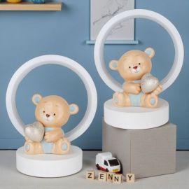 LAMPADA ORSETTO CON CUORICINO BOMBONIERA BATTESIMO E PRIMO COMPLEANNO BIMBO