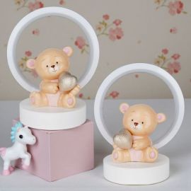 LAMPADA ORSETTO CON CUORICINO BOMBONIERA ORIGINALI PER BATTESIMO BIMBA