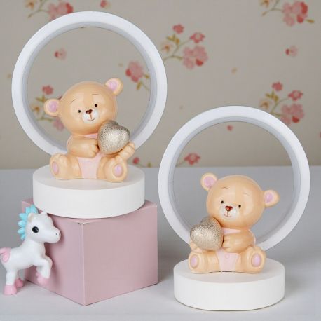 LAMPADA ORSETTO CON CUORICINO BOMBONIERA ORIGINALI PER BATTESIMO BIMBA