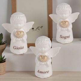 STATUINA ANGELO CON CUORICINO BOMBONIERA BATTESIMO ORIGINALI