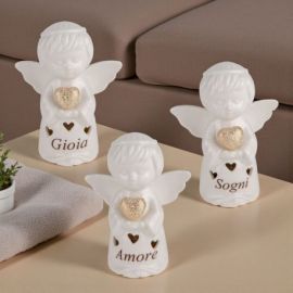 BOMBONIERA LAMPADA LED ANGIOLETTO CON CUORE IDEE ORIGINALI PER BATTESIMO