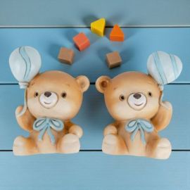 MAGNETE ORSETTO CON FIOCCO E PALLONCINO PER BOMBONIERE NASCITA