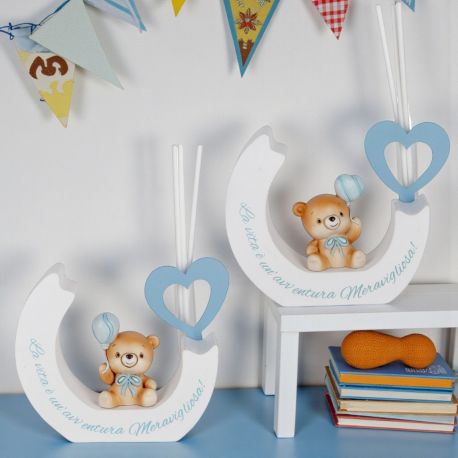 DIFFUSORE ESSENZA ORSETTO CON PALLONCINO BOMBONIERA BATTESIMO BIMBO