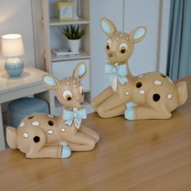 LAMPADA LED CERVO CON FIOCCHETTO AZZURRO BOMBONIERE ORIGINALI PER BIMBO