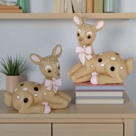 LAMPADA LED CERVO CON FIOCCHETTO ROSA BOMBONIERE ORIGINALI FEMMINUCCIA