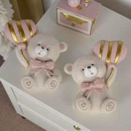 MAGNETE ORSETTO CON PALLONCINO A CUORE E FIOCCO ROSA PER NASCITA