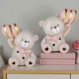 BOMBONIERA LAMPADA LED ORSETTO CON PALLONCINO PER BATTESIMO FEMMINA