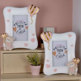 BOMBONIERA CORNICI PORTAFOTO CON ORSETTO E PALLONCINO PER BATTESIMO BIMBA