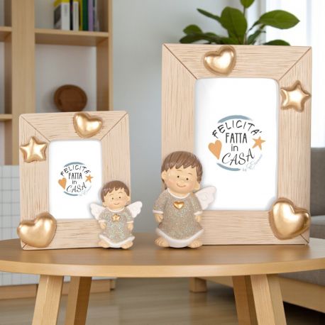 CORNICI PORTAFOTO CON ANGIOLETTO CON STELLE E CUORI BOMBONIERA BATTESIMO UNICA