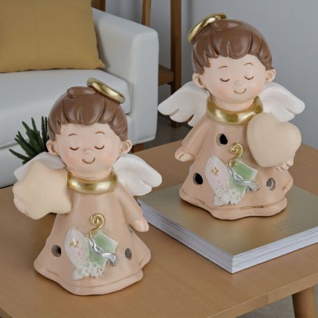 LAMPADA LED ANGIOLETTO CON STELLA O CUORE IN MANO E SIMBOLI SACRI PER CRESIMA