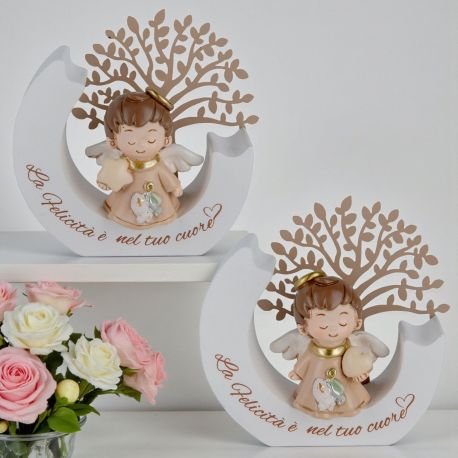 BOMBONIERA ANGIOLETTO CON CUORE E ALBERO DELLA VITA PER CRESIMA