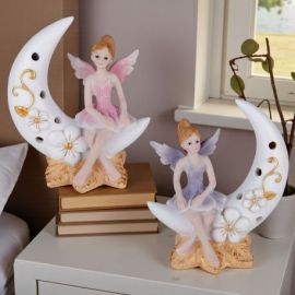 LAMPADA LED CON FATA MAGICA SU LUNA BOMBONIERA UNICA PER BATTESIMO E COMUNIONE