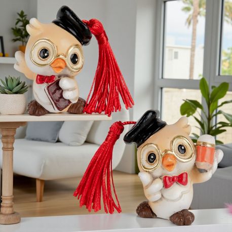 STATUINA GUFETTO CON TOCCO E LIBRO O MATITA BOMBONIERE LAUREA ORIGINALI