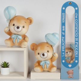 TENERO ORSETTO CON PALLONCINO CON GIFT BOX IN OMAGGIO, BOMBONIERE BIMBO