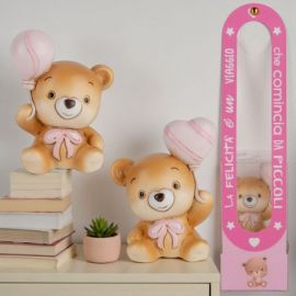 ORSETTO CON FIOCCO E PALLONCINO, ASSORTITO DUE MODELLI CON SPECIALE GIFT BOX BOMBONIERE BIMBA