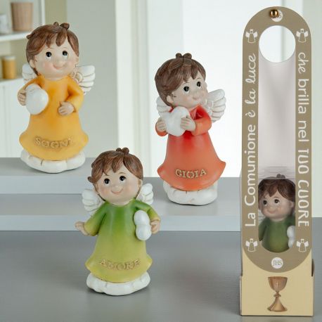 STATUINA ANGIOLETTO RESINA CON CUORE PER BOMBONIERE EVENTI SACRI