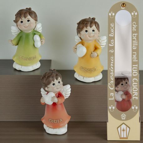STATUINA ANGIOLETTO CON CUORE CON GIFT BOX SIMBOLI SACRI SANTA CRESIMA