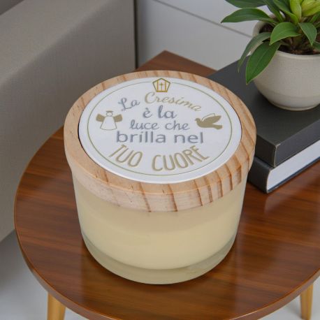 PORTACANDELA IN VETRO CON TAPPO IN LEGNO PER SANTA CRESIMA