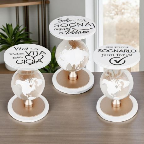 BOMBONIERA MAPPAMONDO GIREVOLE CON FRASI ISPIRATRICI PER EVENTI