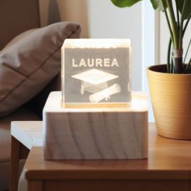 CUBO LUMINOSO LAUREA CRISTALLO CON TOCCO E PERGAMENA