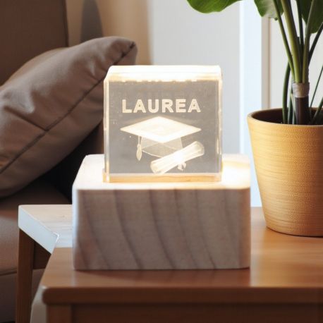 CUBO LUMINOSO LAUREA CRISTALLO CON TOCCO E PERGAMENA