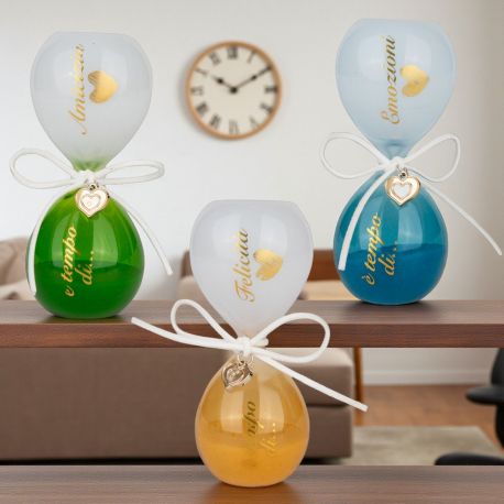 CLESSIDRA ASSORTITA CON FRASI MOTIVAZIONALI E CUORICINO BOMBONIERE ORIGINALI