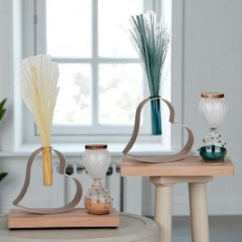 PROFUMATORE AMBIENTE A FORMA DI CUORE CON CLESSIDRA E PIUME PER MATRIMONI