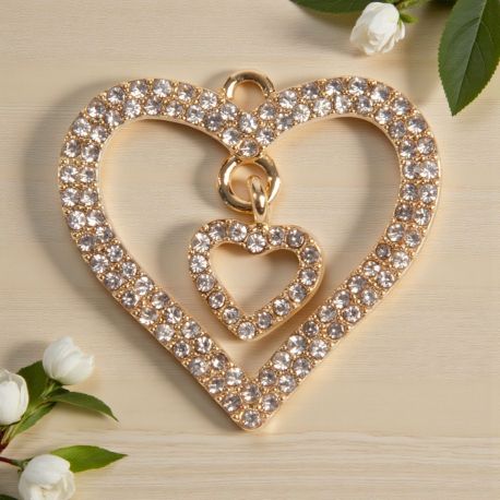 CIONDOLO DUE CUORI CON STRASS PER BOMBONIERE E SEGNAPOSTI NOZZE